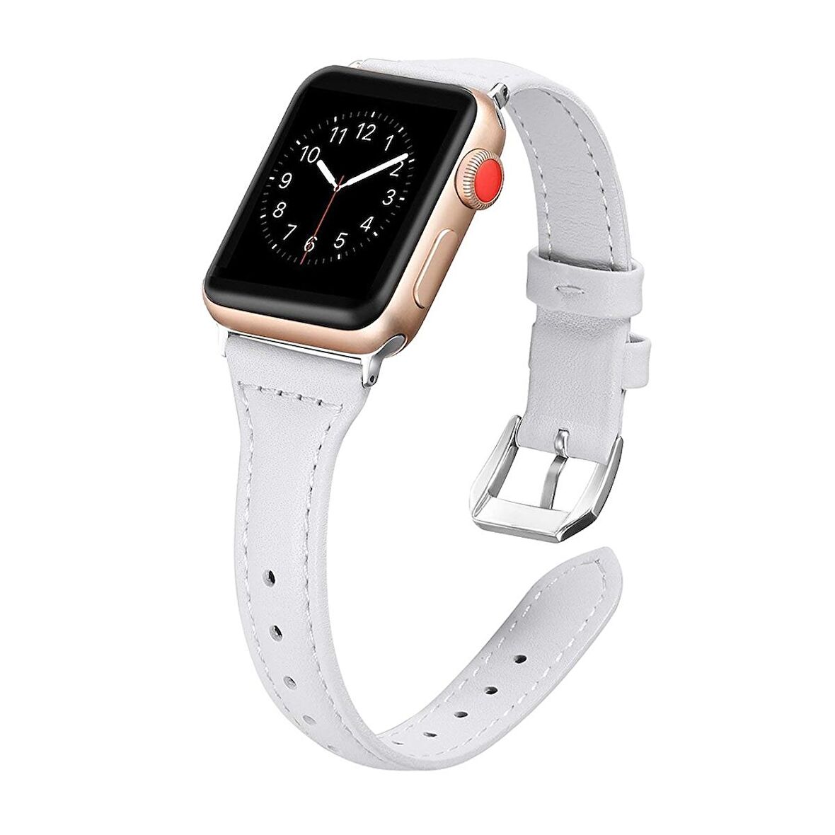E2M Apple Watch Uyumlu 42-44mm KRD-13 Deri Beyaz Kordon 