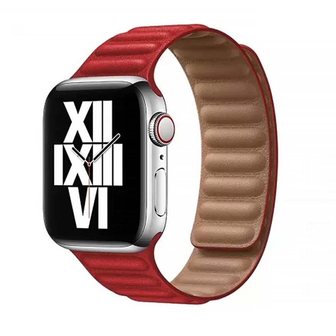 E2M Apple Watch Uyumlu 42-44mm KRD-14 Deri Kırmızı Kordon 