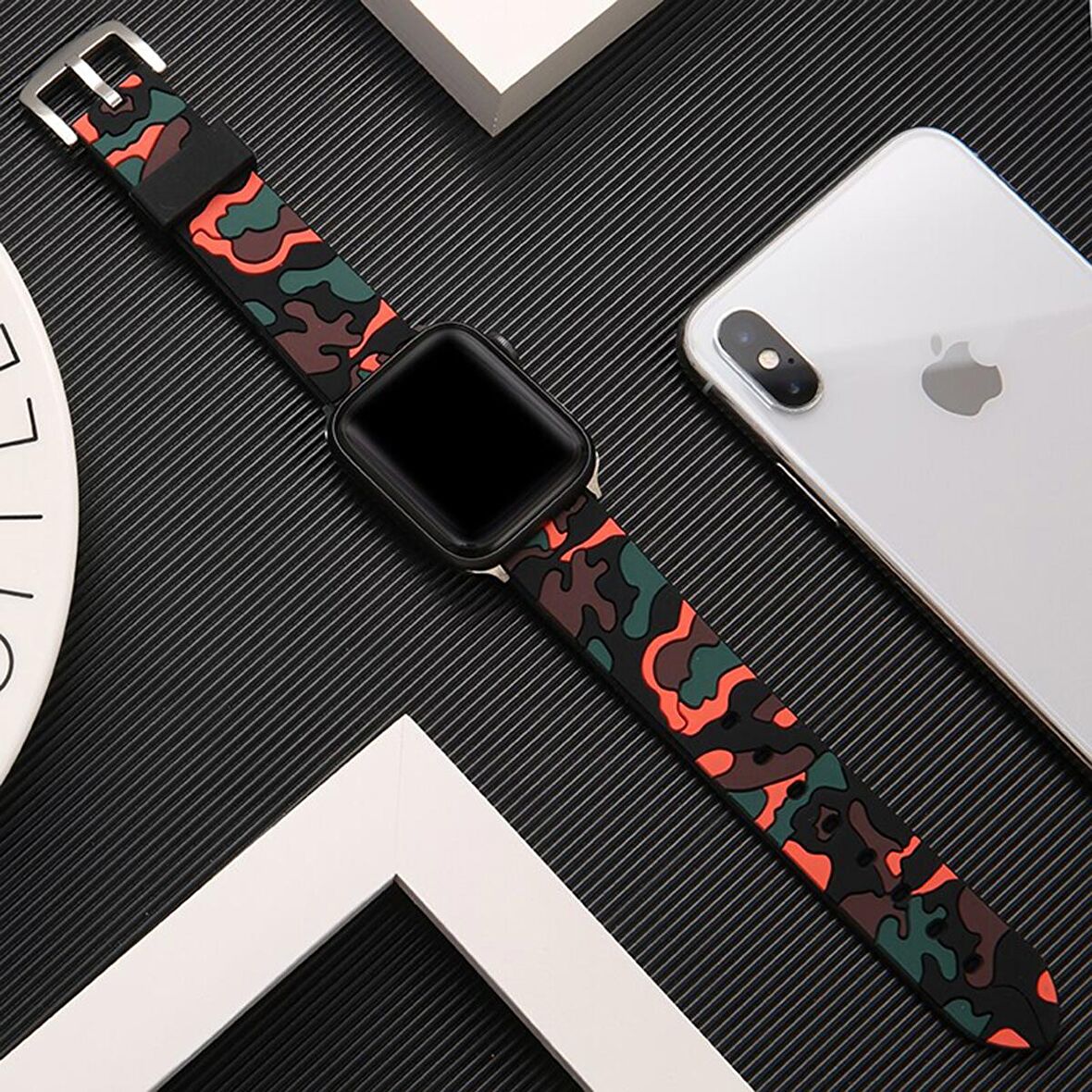 E2M Apple Watch Uyumlu 38-40mm KRD-24 Kamuflaj Açık Kahve 