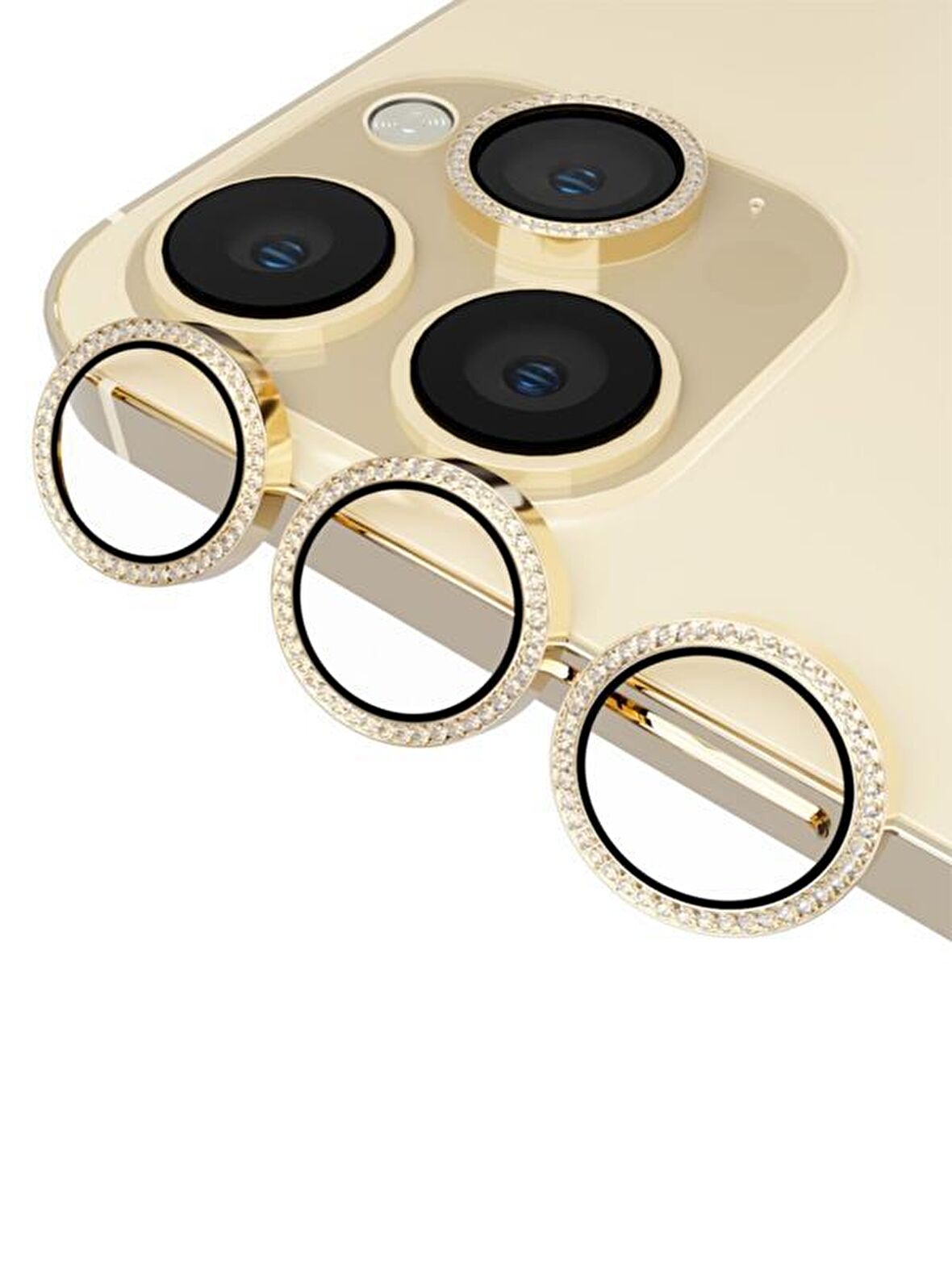 Binano Iphone 11 Pro/11 Pro Max/12 Pro Taşlı Gold Kamera Koruyucusu 