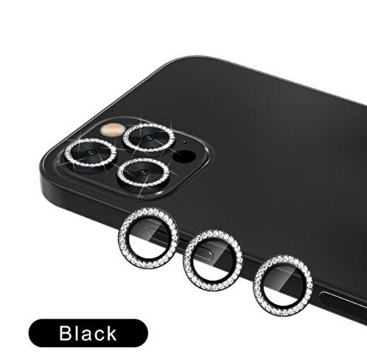 Binano Iphone 11 Pro/11 Pro Max/12 Pro Taşlı Siyah Kamera Koruyucu