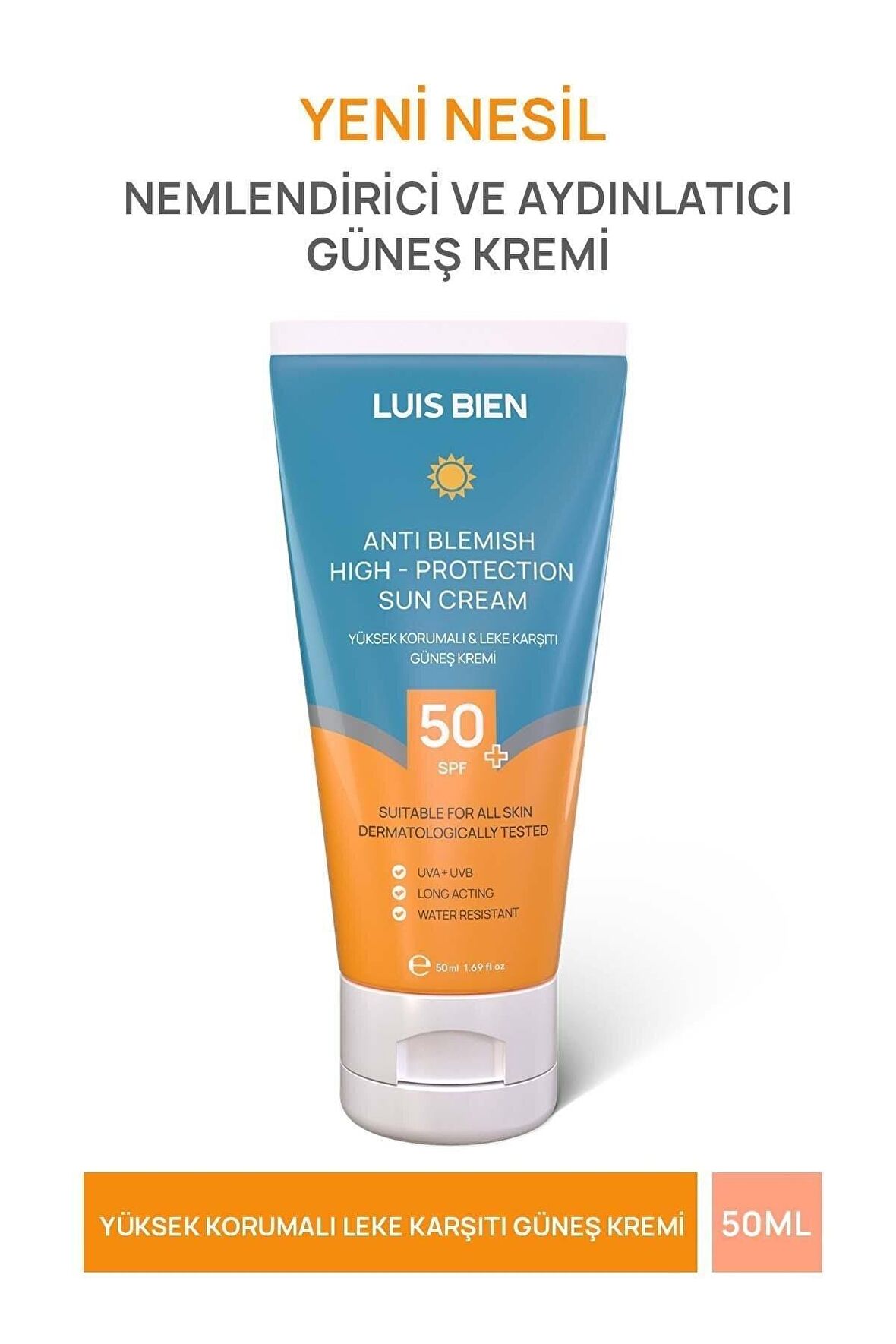 Luis Bien Leke Karşıtı SPF 50+ Tüm Ciltler İçin Yüksek Korumalı Nemlendirici Güneş Kremi 50 ML