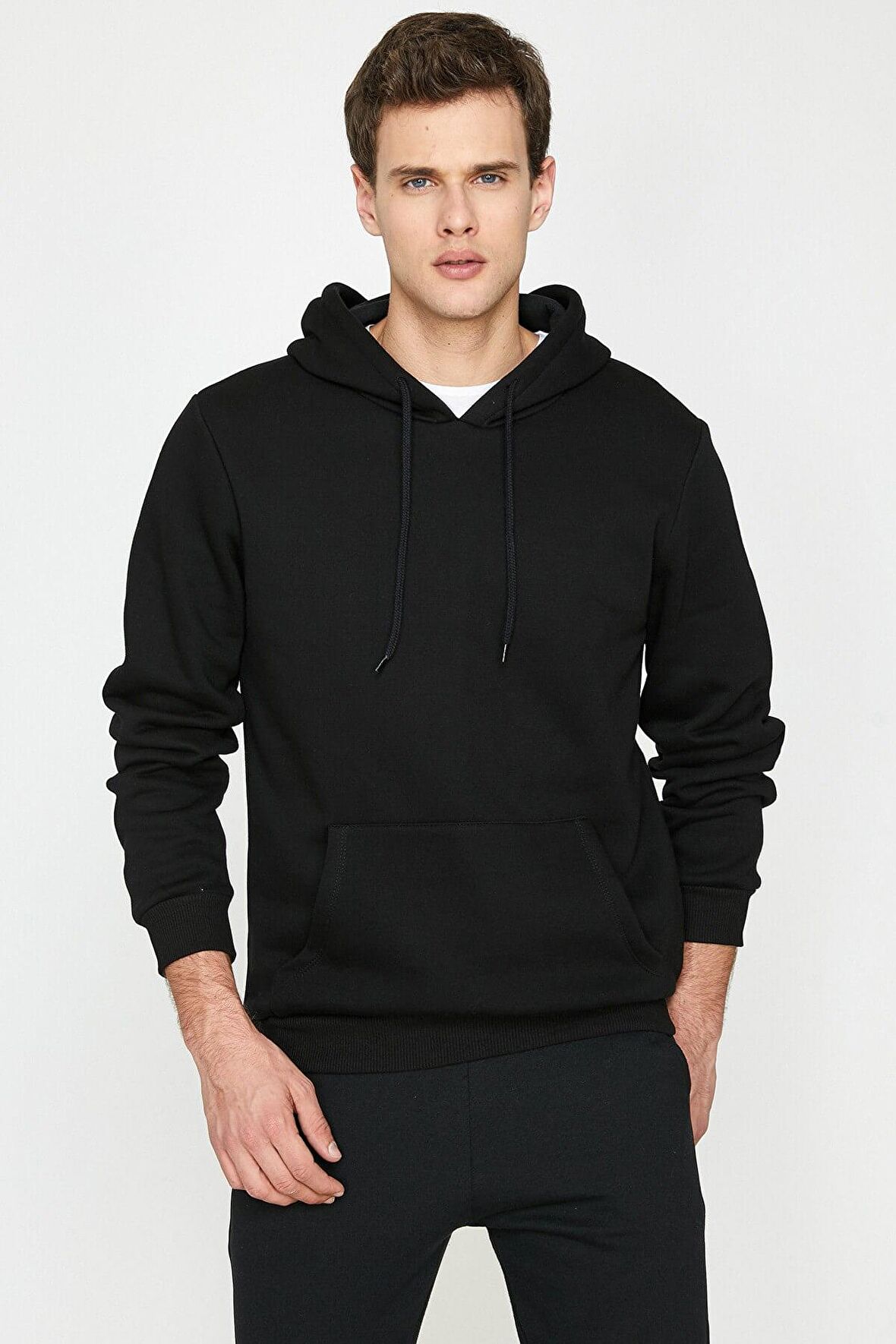 Erkek Siyah Kapüşonlu Sweatshirt 9KAM71593LK