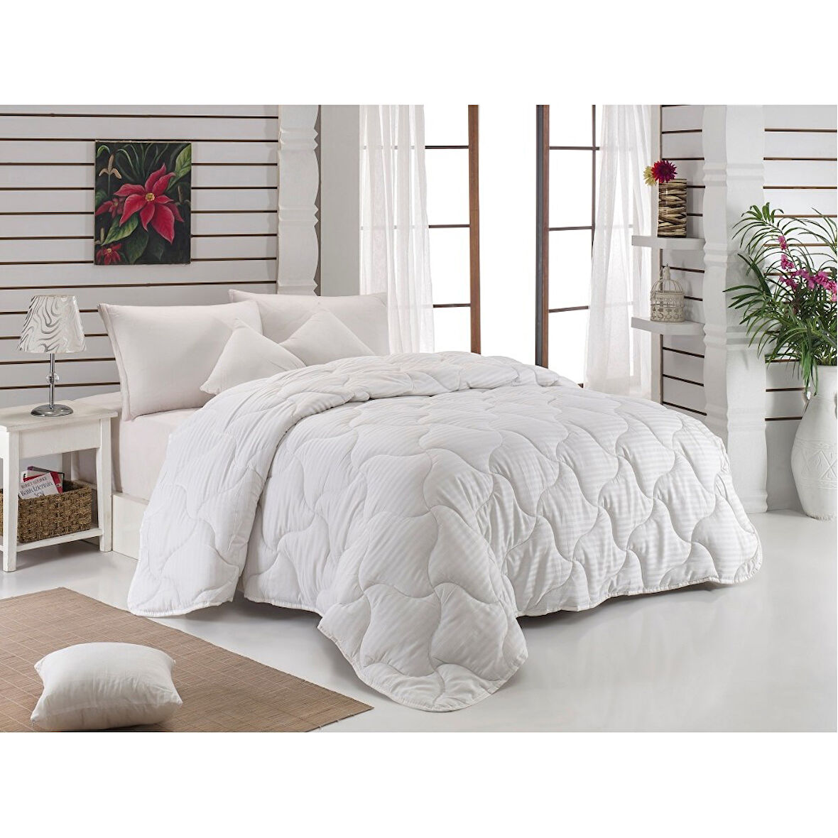 Komfort Home Çift Kişilik Çizgili Pamuk Saten Yorgan 195x215 CM