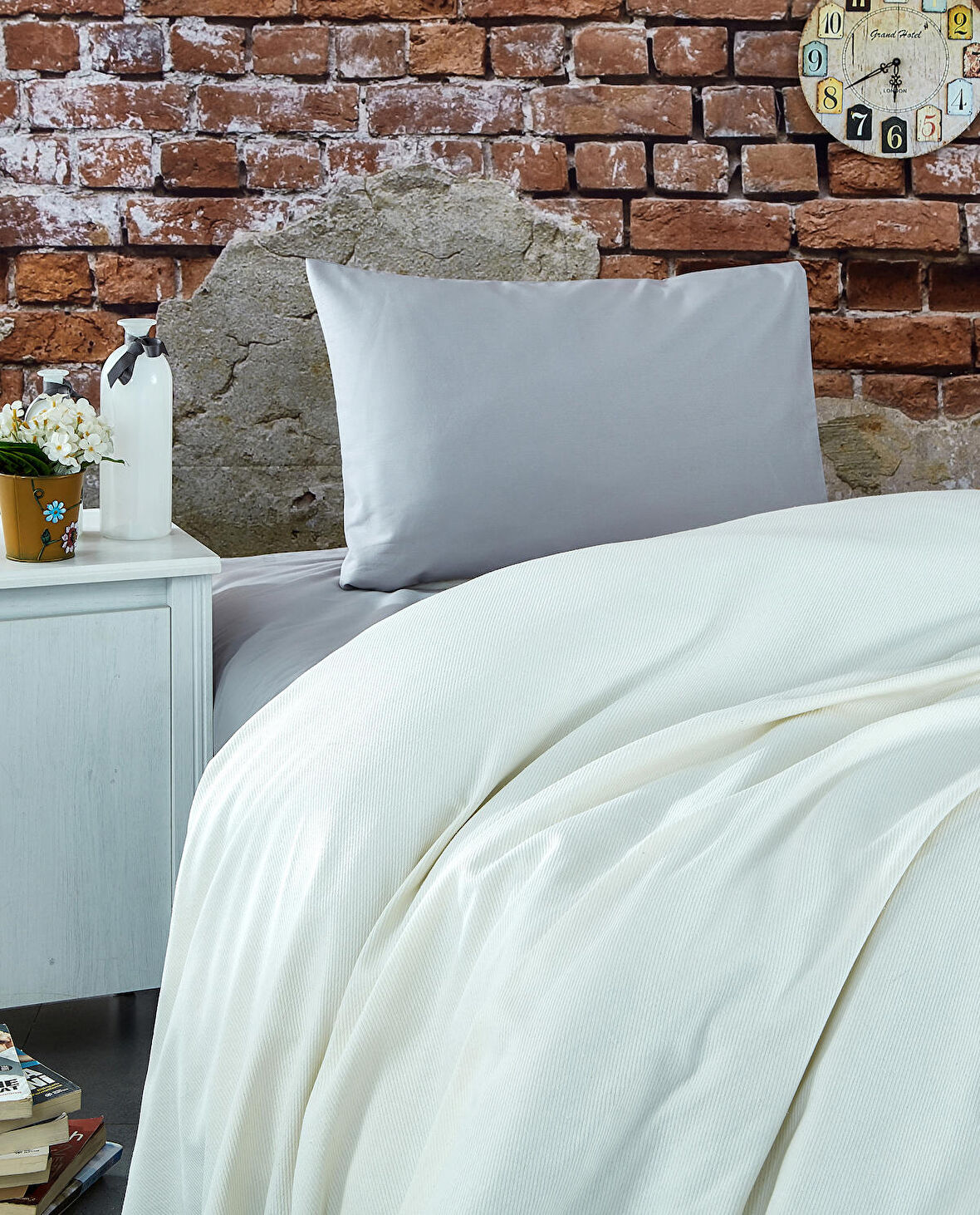 Komfort Home Tek Kişilik Ranforce Pike Takımı / Krem