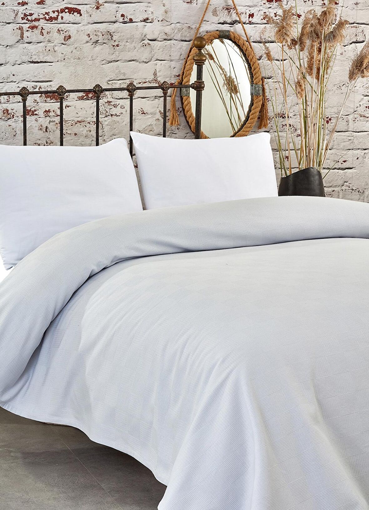 Komfort Home Tek Kişilik Dama Desen %100 Pamuk Pike / Açık Gri