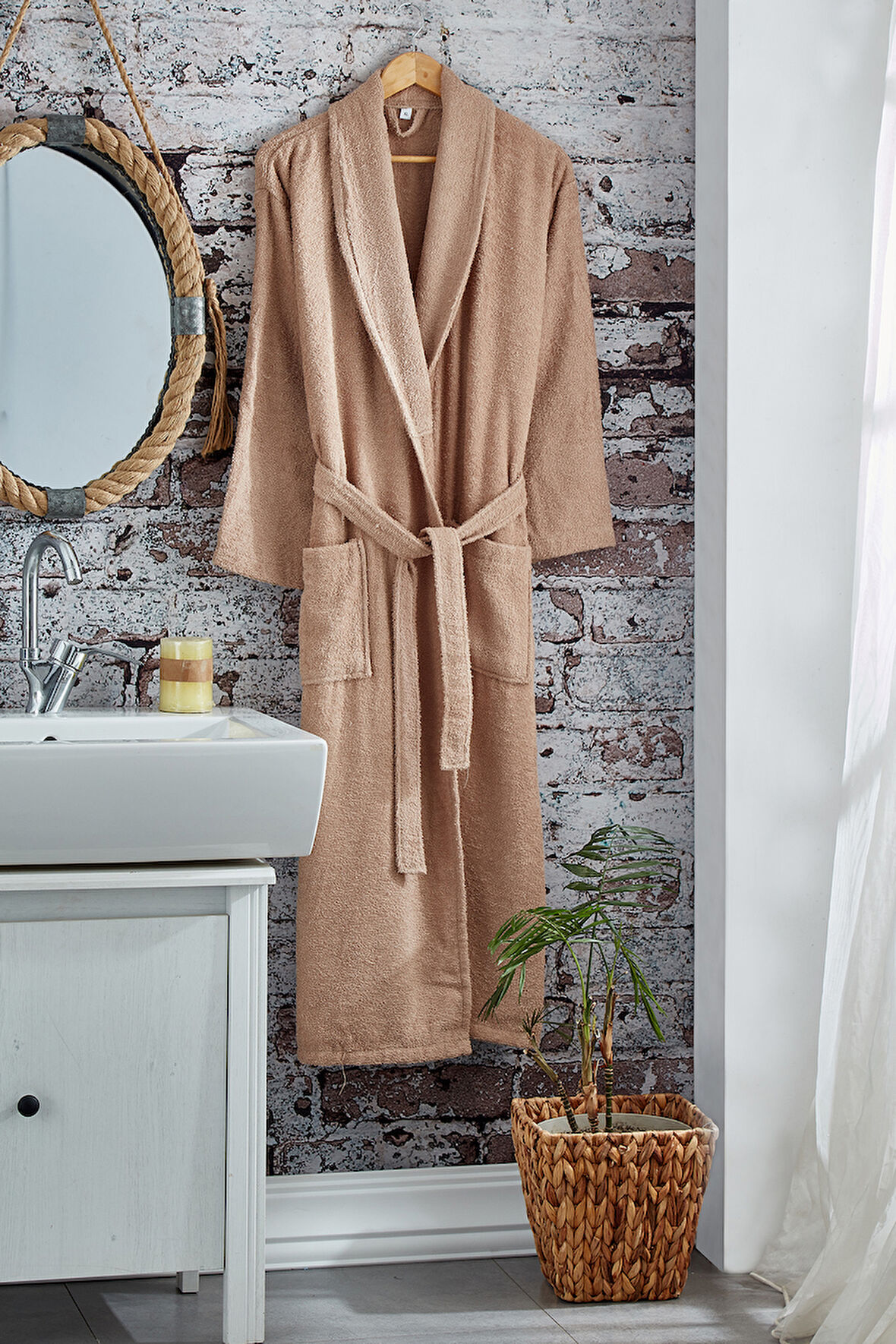 Komfort Home Pamuklu Bornoz - L Beden - Kahverengi