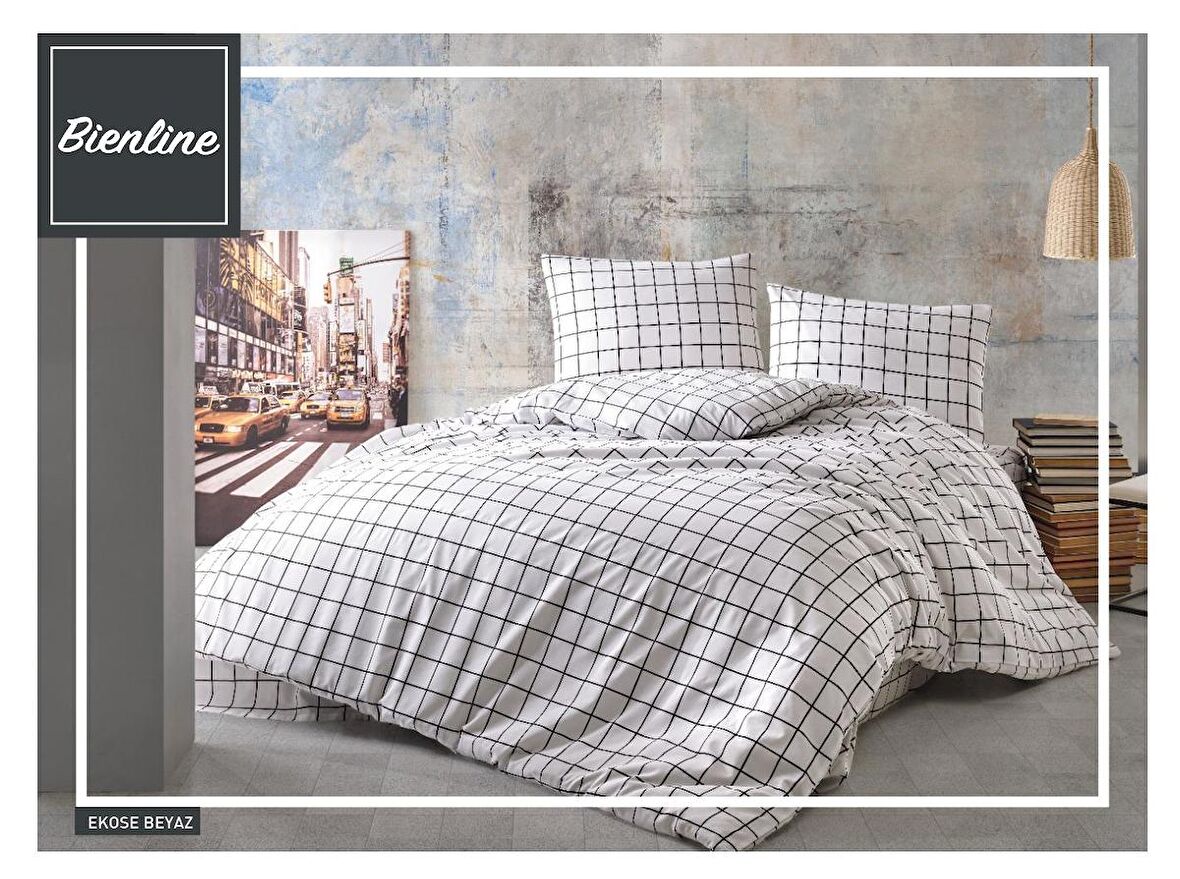 Komfort Home Tek Kişilik Ranforce Nevresim Takımı  / Ekose Beyaz