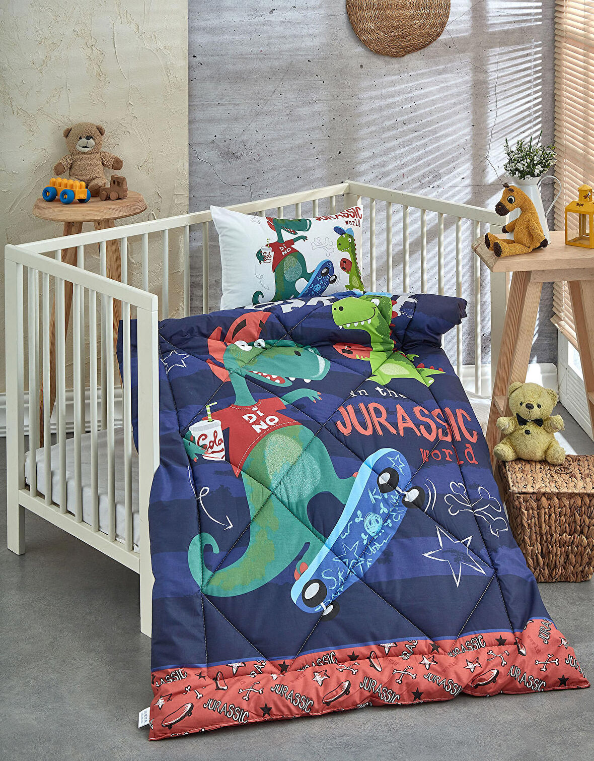 Komfort Home Baskılı %100 Pamuklu Silikon Elyaf Bebek Yorganı+Yastık