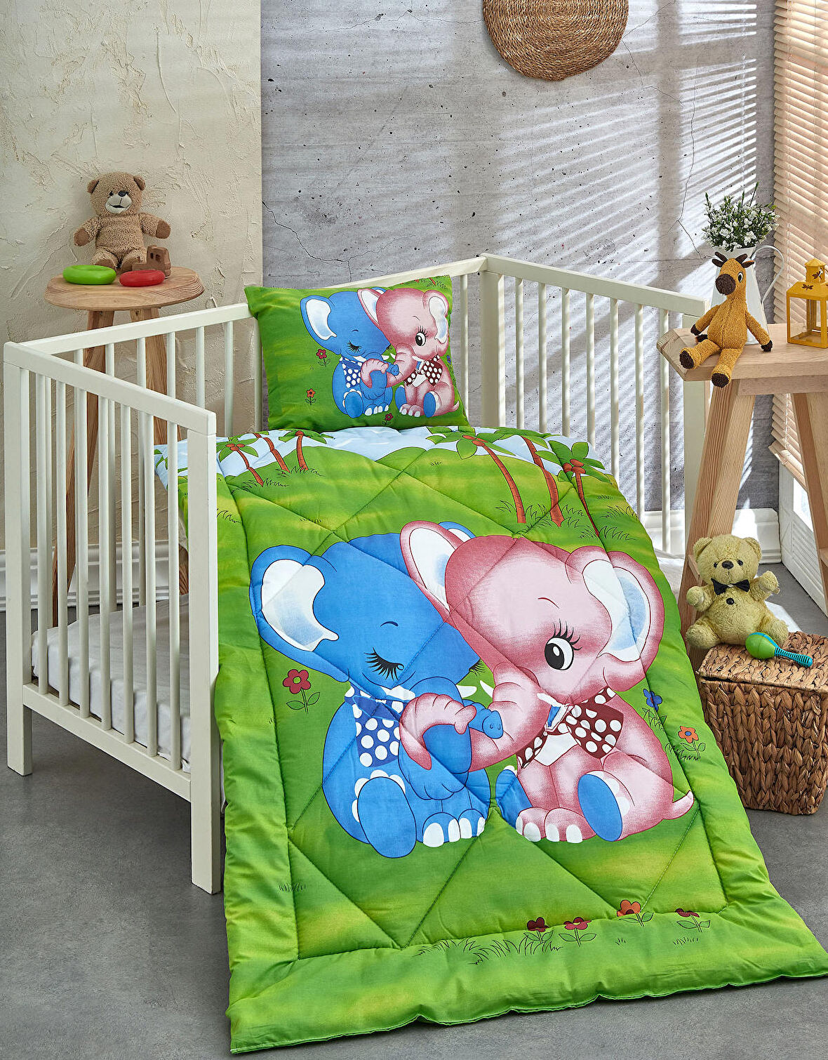 Komfort Home Baskılı %100 Pamuklu Silikon Elyaf Bebek Yorganı+Yastık