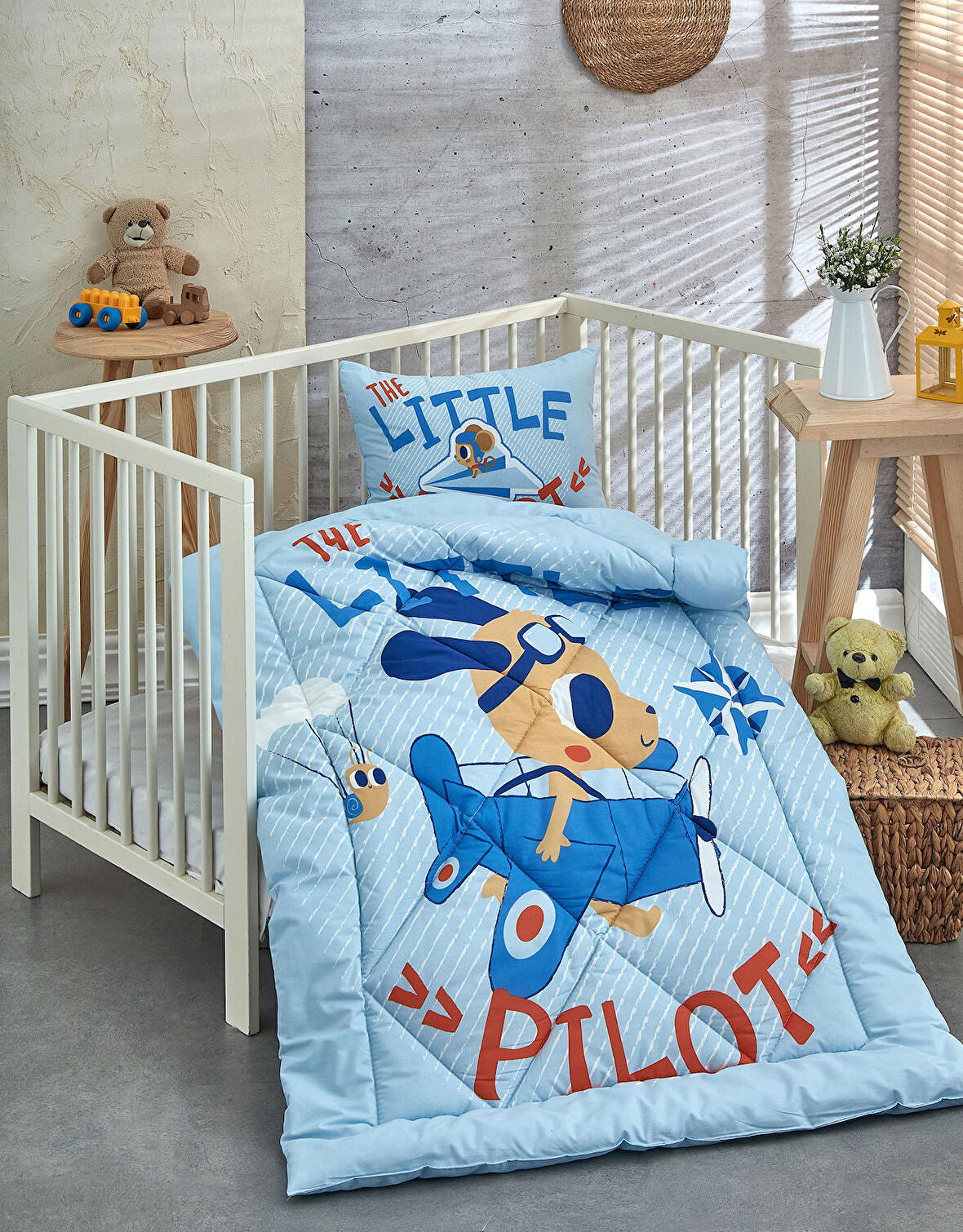 Komfort Home Baskılı %100 Pamuklu Silikon Elyaf Bebek Yorganı+Yastık