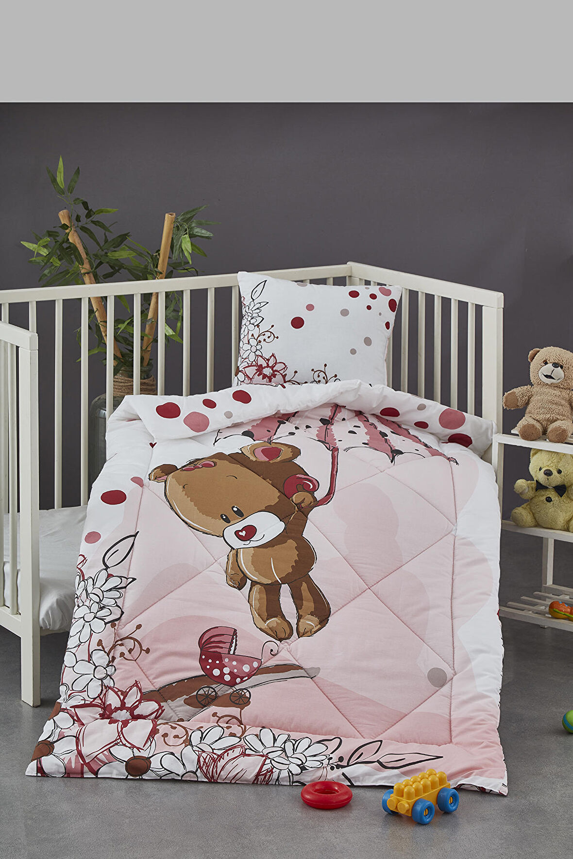 Komfort Home Baskılı %100 Pamuklu Silikon Elyaf Bebek Yorganı+Yastık