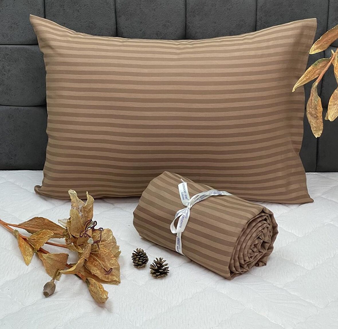 Komfort Home Tek Kişilik Lüx Otel Tipi Kolay Ütülenebilir Polycotton Saten Çarşaf Seti - KAHVERENGİ