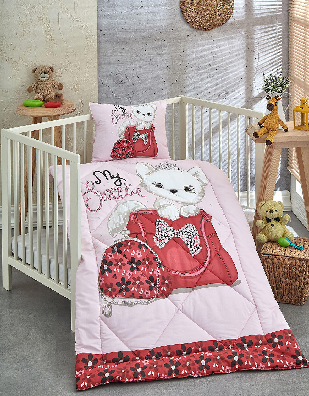 Komfort Home %100 Pamuk Kumaş Bebek Yorgan + Yastık Seti - TİNY CAT
