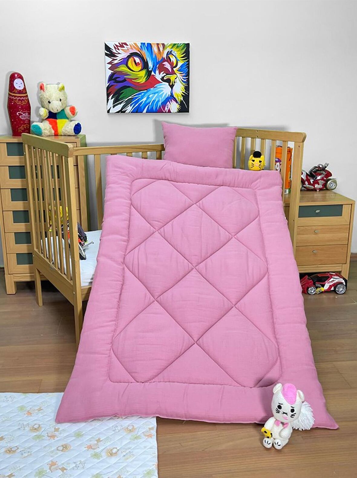 Komfort Home Müslin %100 Organik Pamuk Yumuşak Bebek Yorgan + Yastık Seti