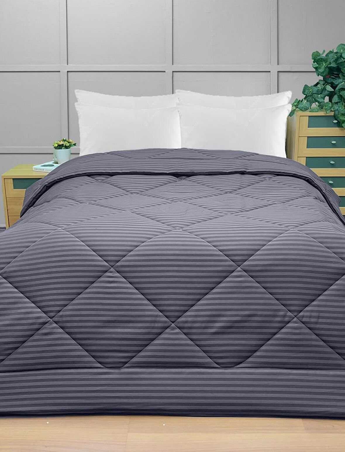 Komfort Home Tek Kişilik Çizgili Polycotton Saten Lüx Renkli Yorgan