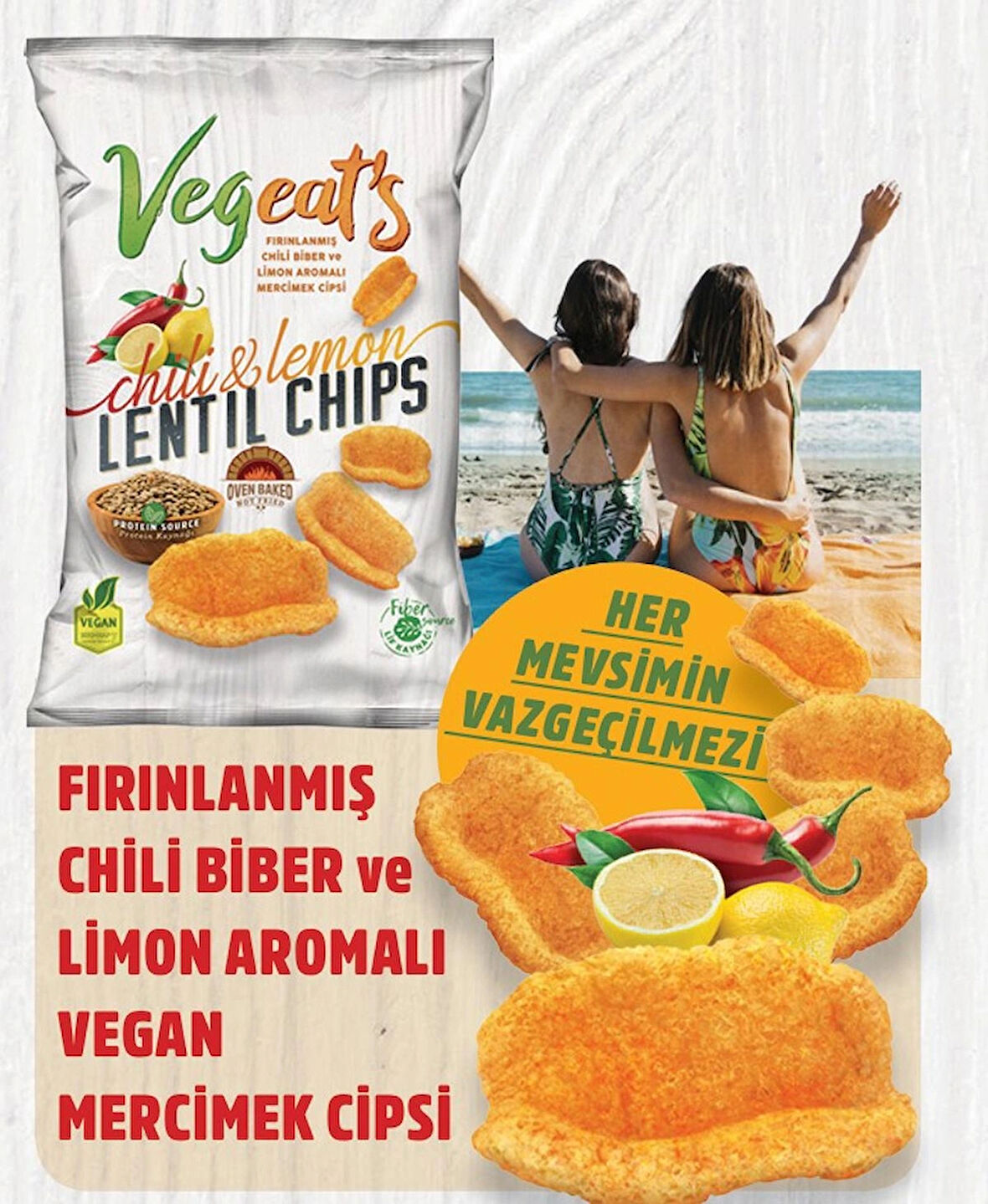 Vegeat’s Fırınlanmış Chili Biber ve Limon Aromalı Mecimek Cipsi (6 x 50GR)