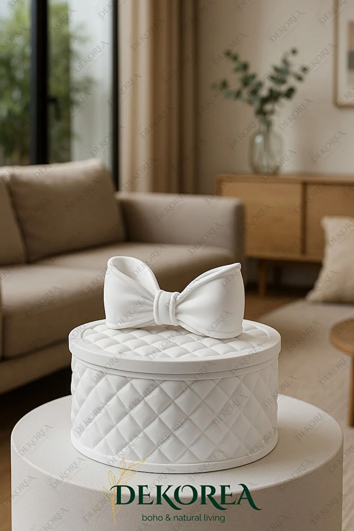 Luxe Bow Yuvarlak Kapaklı Dekoratif Saklama Kutusu – Şık Organizer & Hediye Kutusu