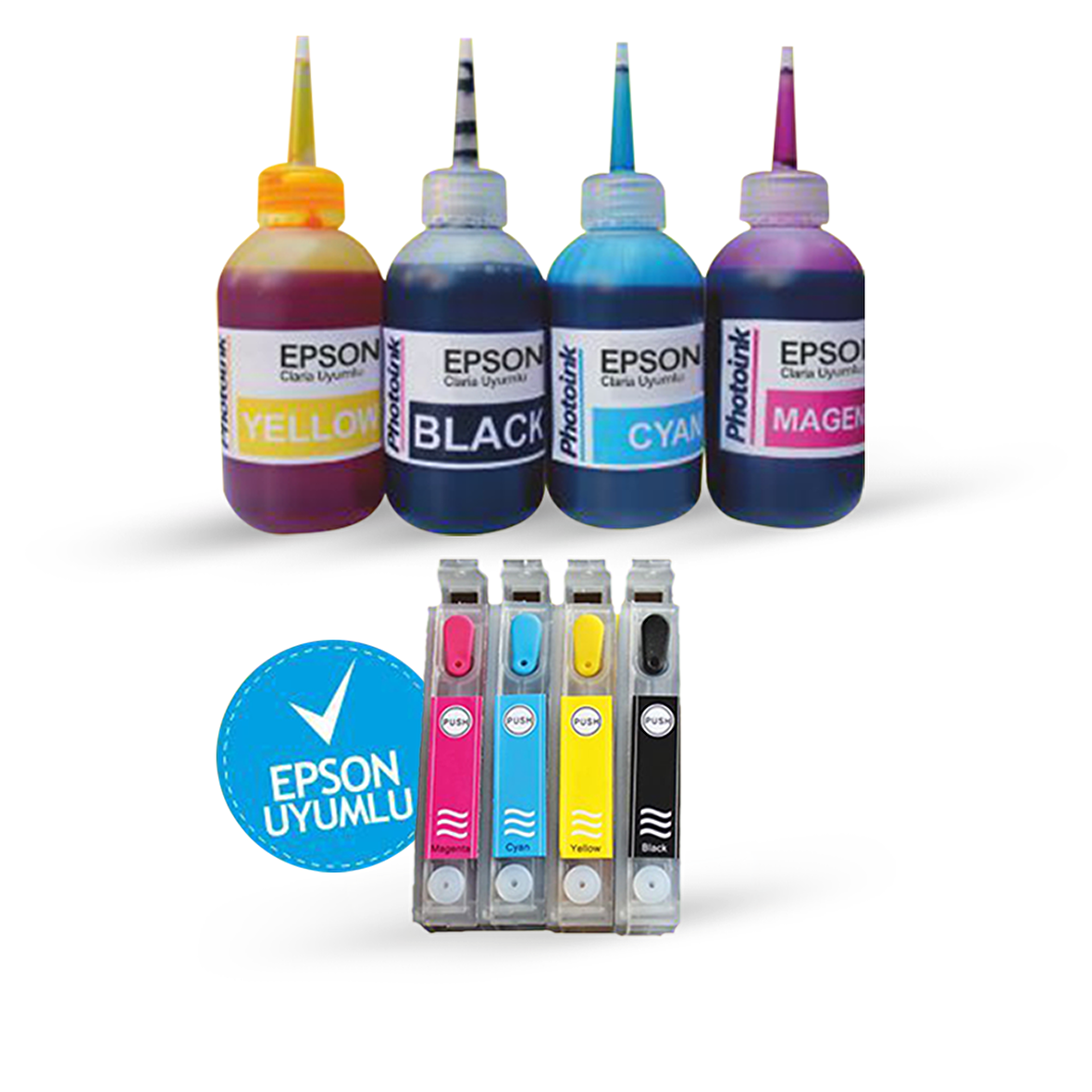 EPSON 1291-1294 UYUMLU OTO RESET ÇİPLİ Kolay Dolan Kartuş KUŞE Mürekkepli Set- B42/ BX305/ BX320/ BX