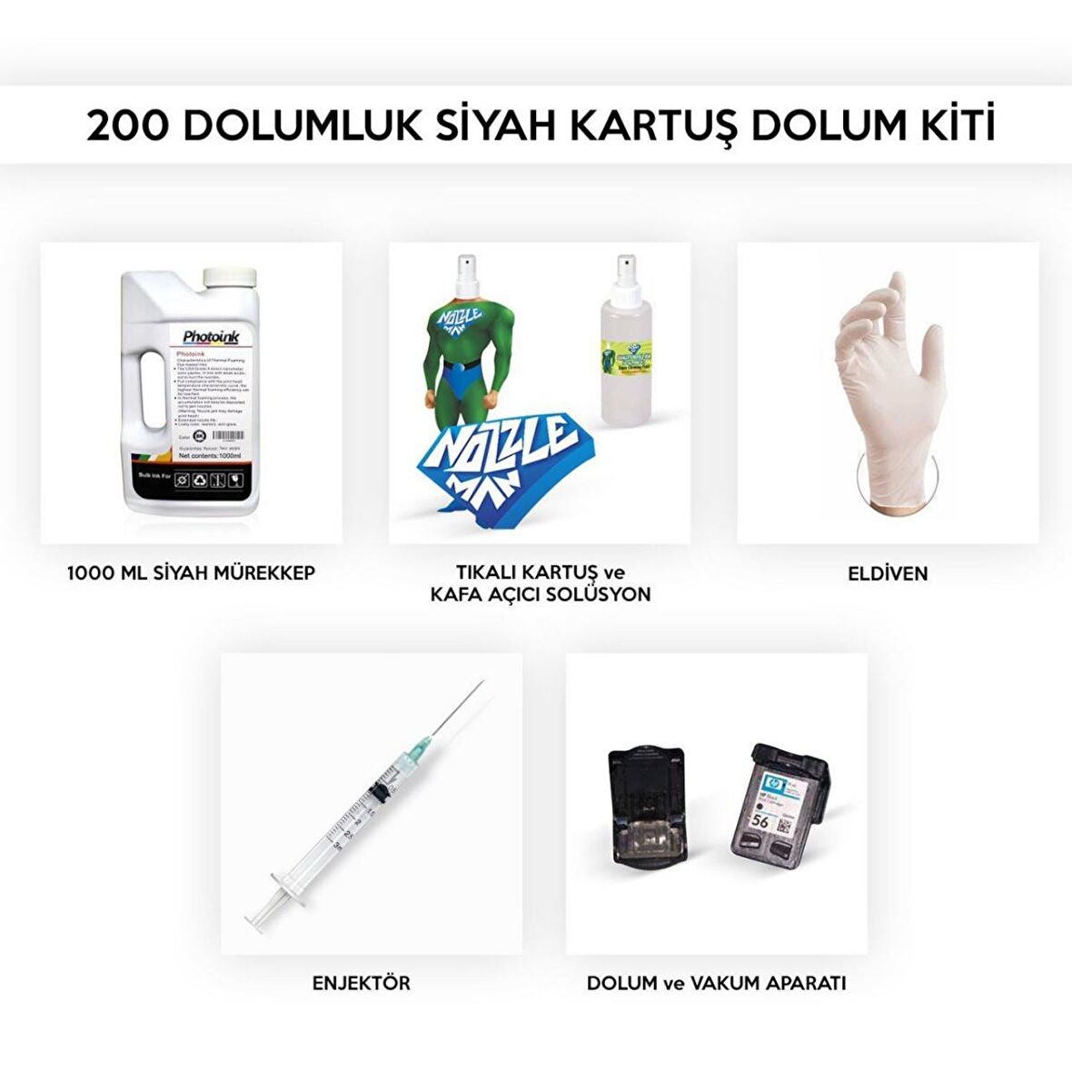 HP Deskjet 320 / 320 with Sheetfeeder  200 Dolumluk Siyah Kartuş Dolum Seti