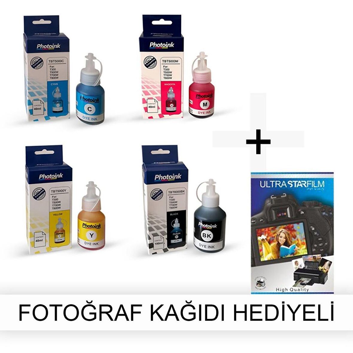 Brother T500 için 1 Takım Photoink Mürekkep- Fotoğraf Kağıdı Hediyeli