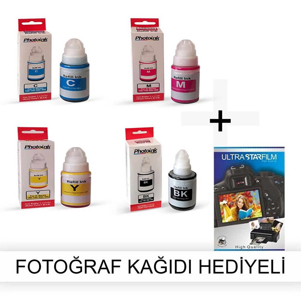 Canon Mg3051 için 1 Takım Photoink Mürekkep- Fotoğraf Kağıdı Hediyeli