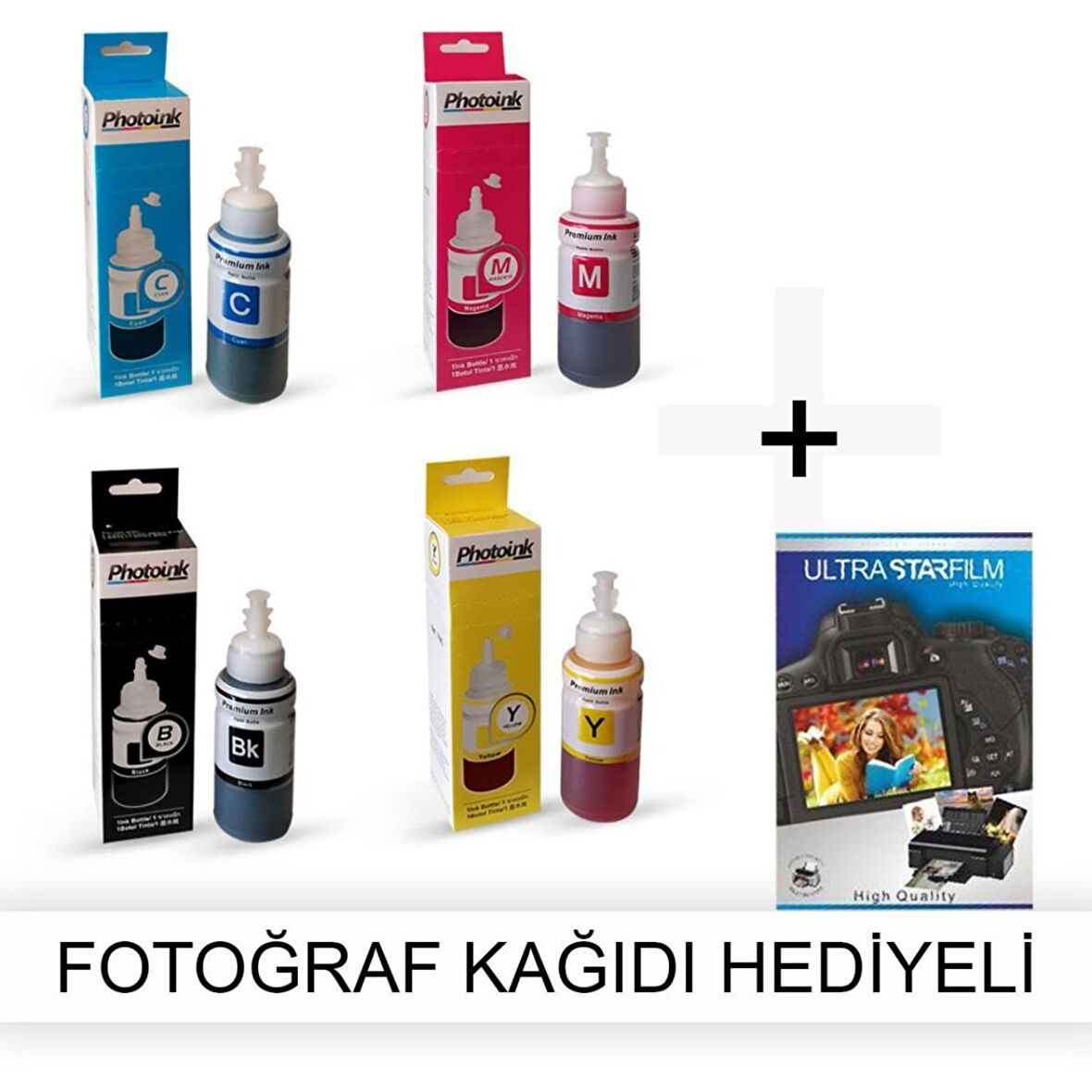 EPSON  EcoTank L3150 için 1 Takım Photoink Mürekkep- Fotoğraf Kağıdı Hediyeli