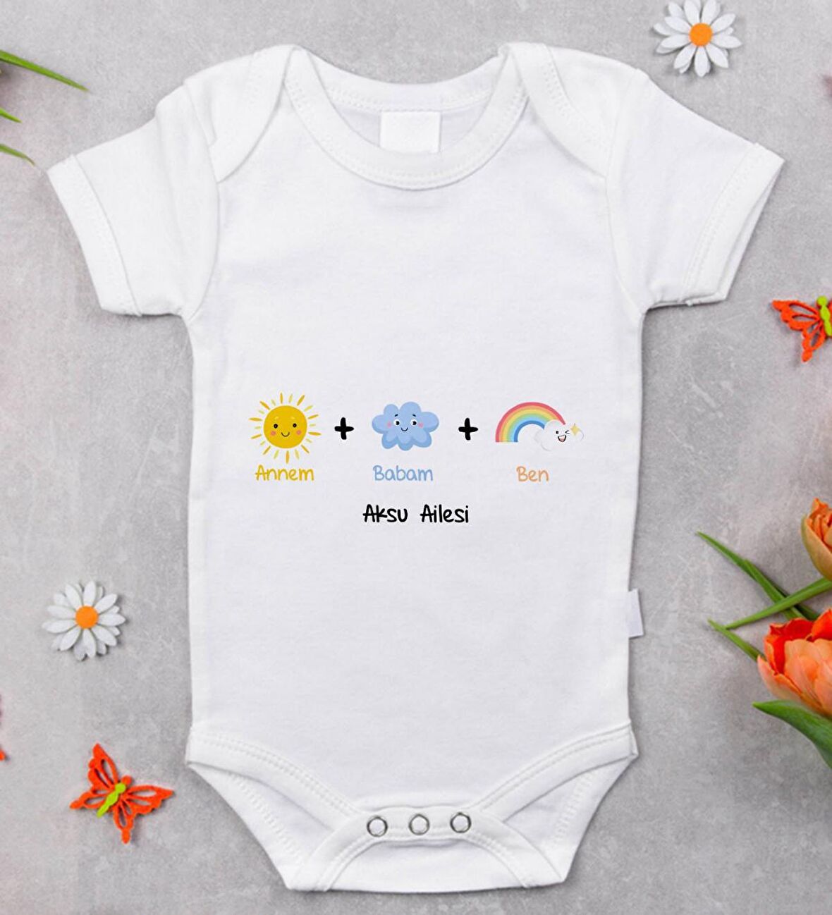 BK Kids İsimli Annem Babam Ben Tasarımlı Bebek Body Zıbın - Model 1