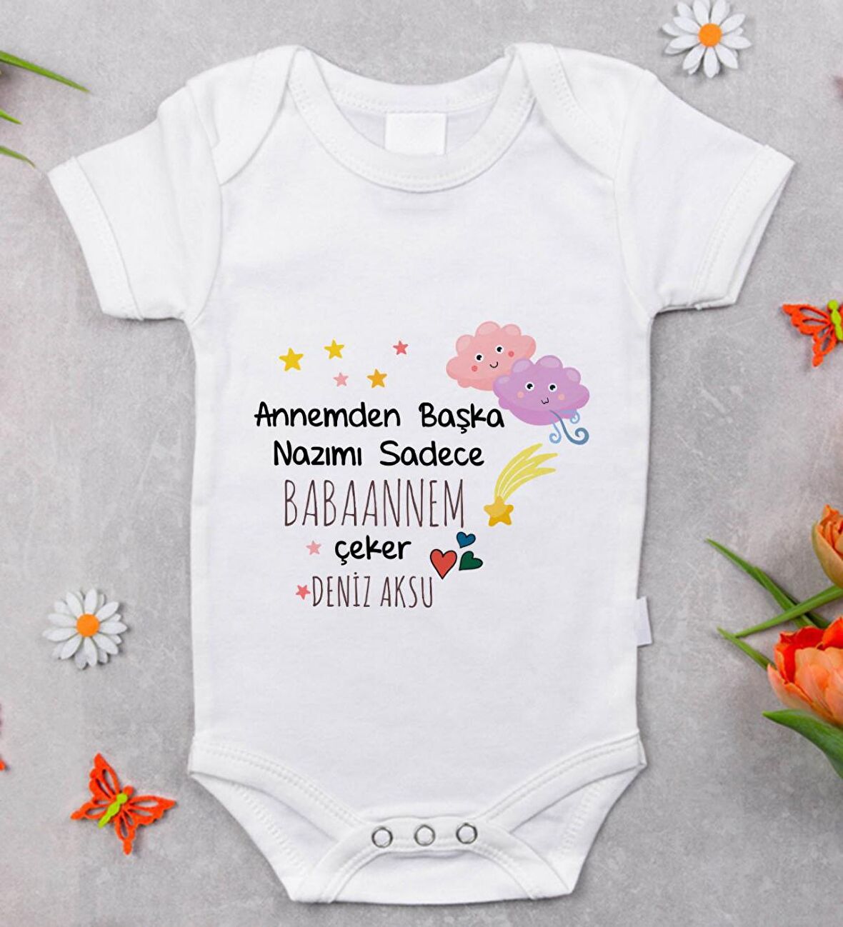 BK Kids İsimli Babaannem Tasarımlı Bebek Body Zıbın - Model 1