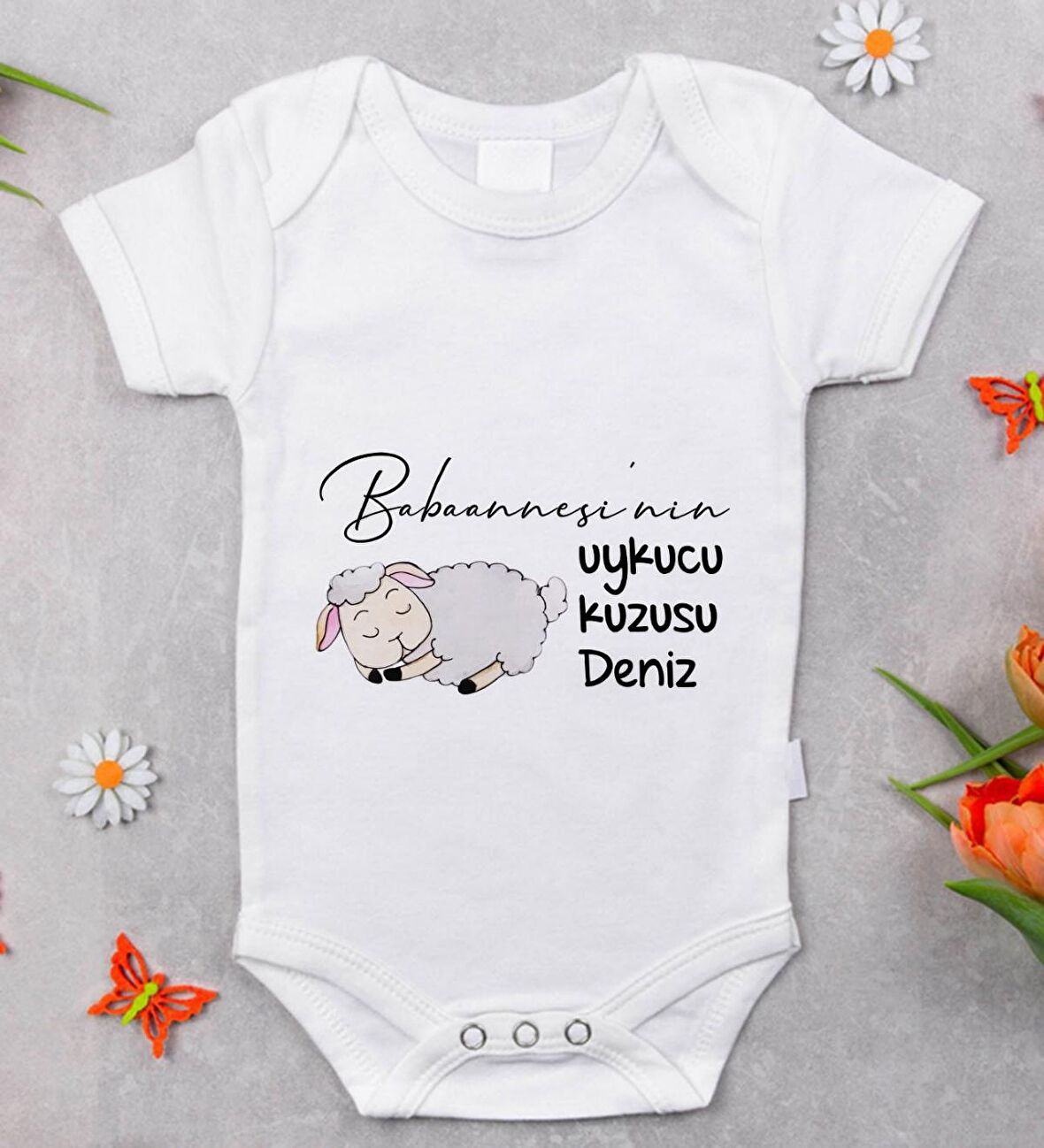 BK Kids İsimli Babaannesi'nin Uykucu Kuzusu Tasarımlı Bebek Body Zıbın - Model 1