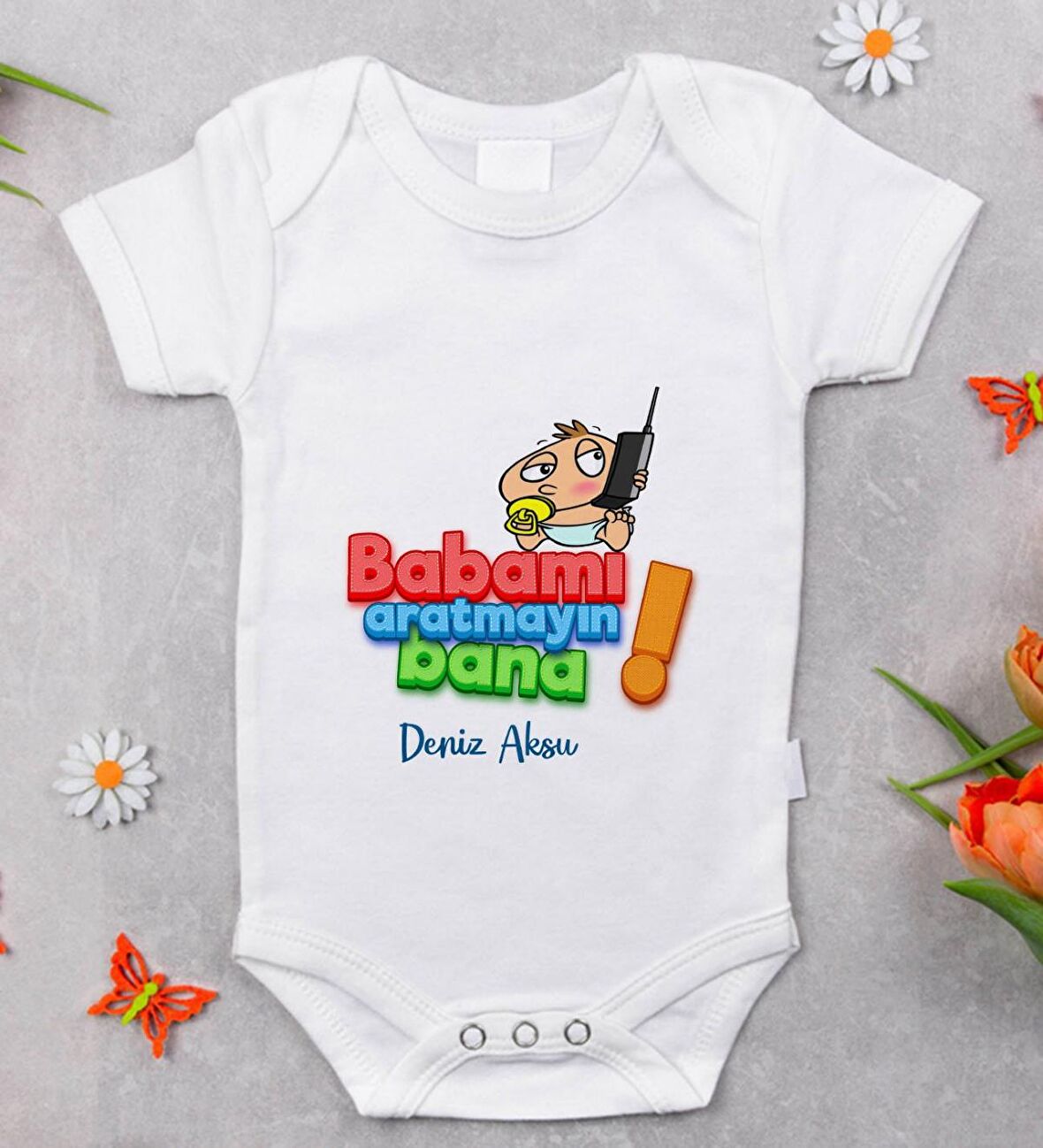 BK Kids İsimli Babamı Aratmayın Bana Tasarımlı Bebek Body Zıbın - Model 1