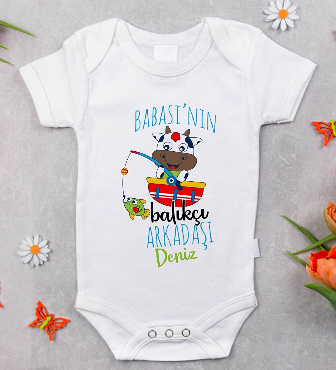 BK Kids İsimli Babasının Balıkçı Arkadaşı Tasarımlı Bebek Body Zıbın - Model 1