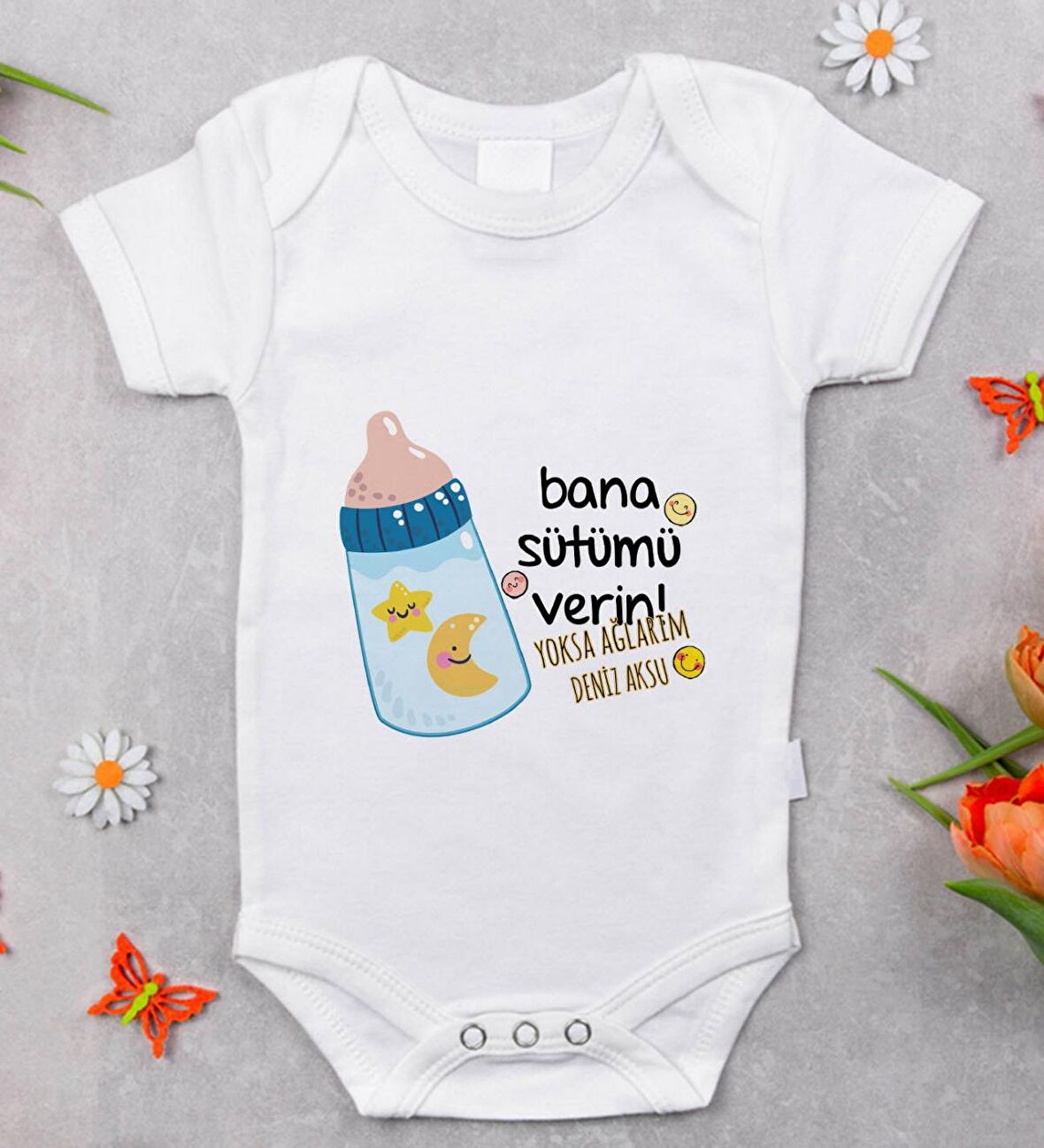 BK Kids İsimli Bana Sütümü Verin Tasarımlı Bebek Body Zıbın - Model 1