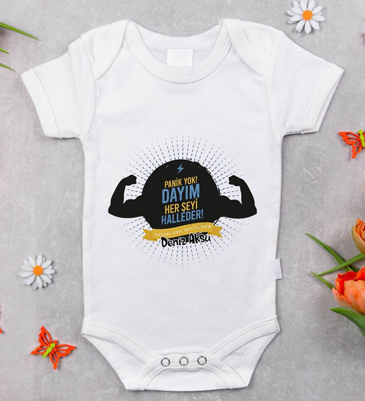 BK Kids İsimli Dayım Her Şeyi Halleder Tasarımlı Bebek Body Zıbın - Model 1