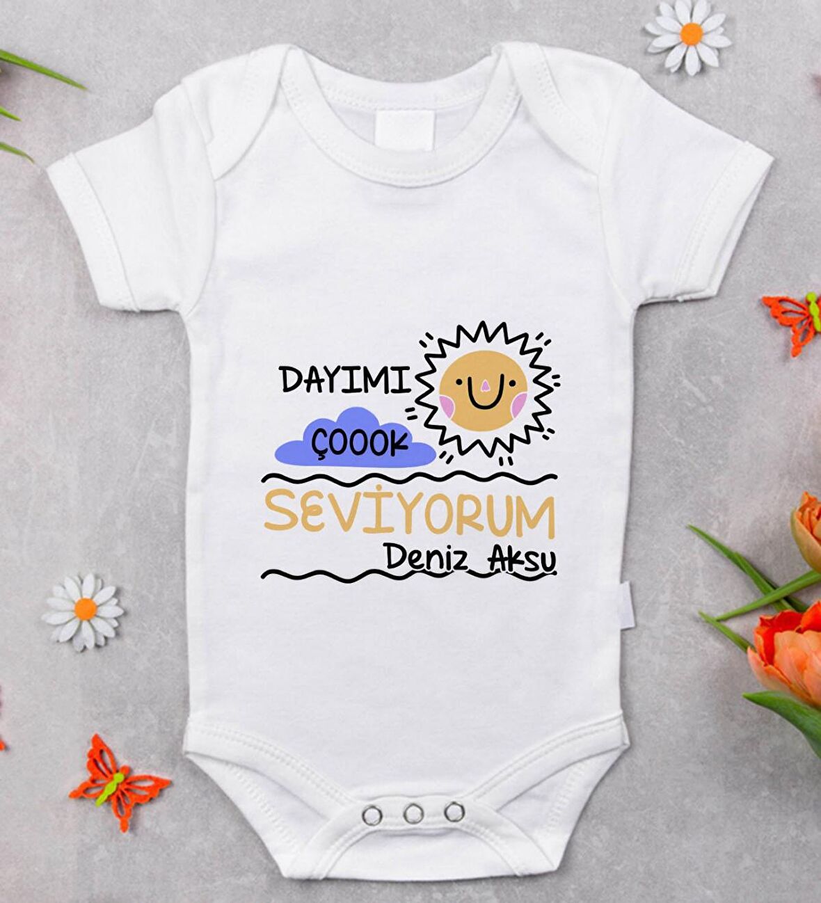 BK Kids İsimli Dayımı Çok Seviyorum Tasarımlı Bebek Body Zıbın - Model 1