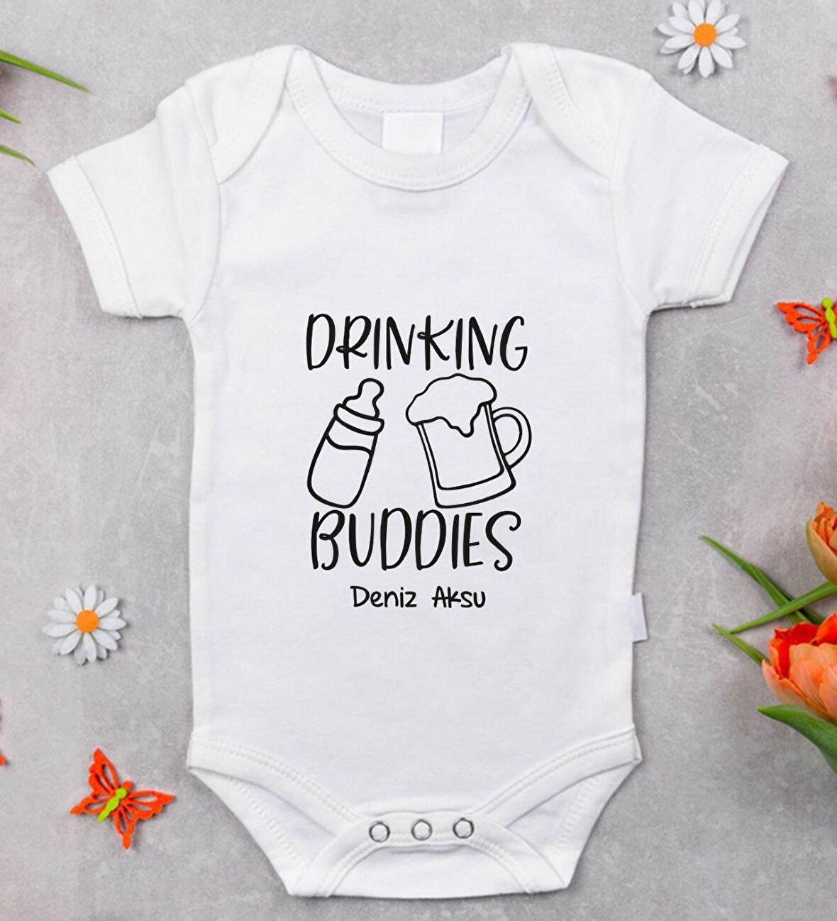 BK Kids İsimli Drinking Buddies Tasarımlı Bebek Body Zıbın - Model 1