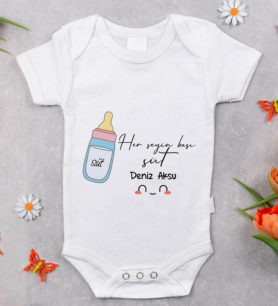 BK Kids İsimli Her Şeyin Başı Süt Tasarımlı Bebek Body Zıbın - Model 1