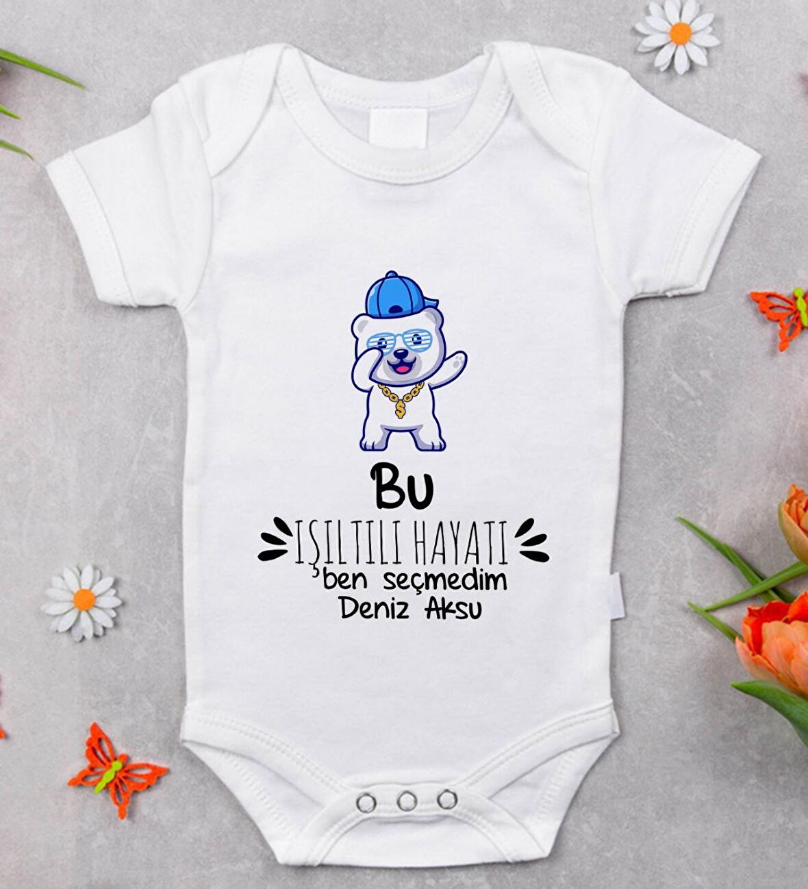 BK Kids İsimli Işıltılı Hayatı Ben Seçmedim Tasarımlı Bebek Body Zıbın - Model 1