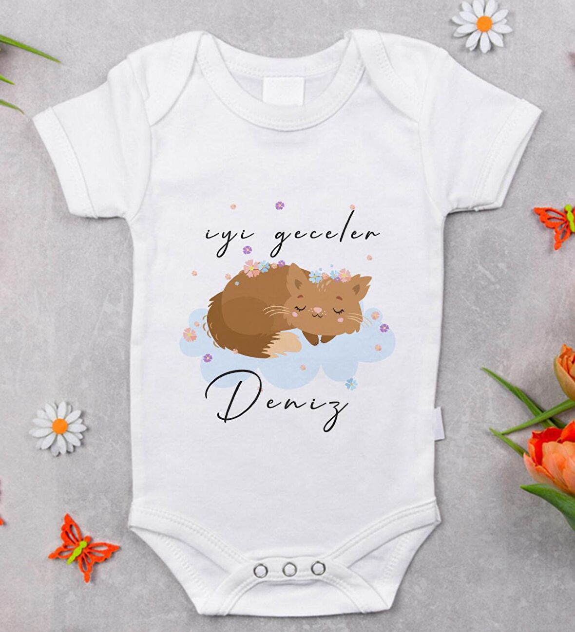 BK Kids İsimli İyi Geceler Tasarımlı Bebek Body Zıbın - Model 1