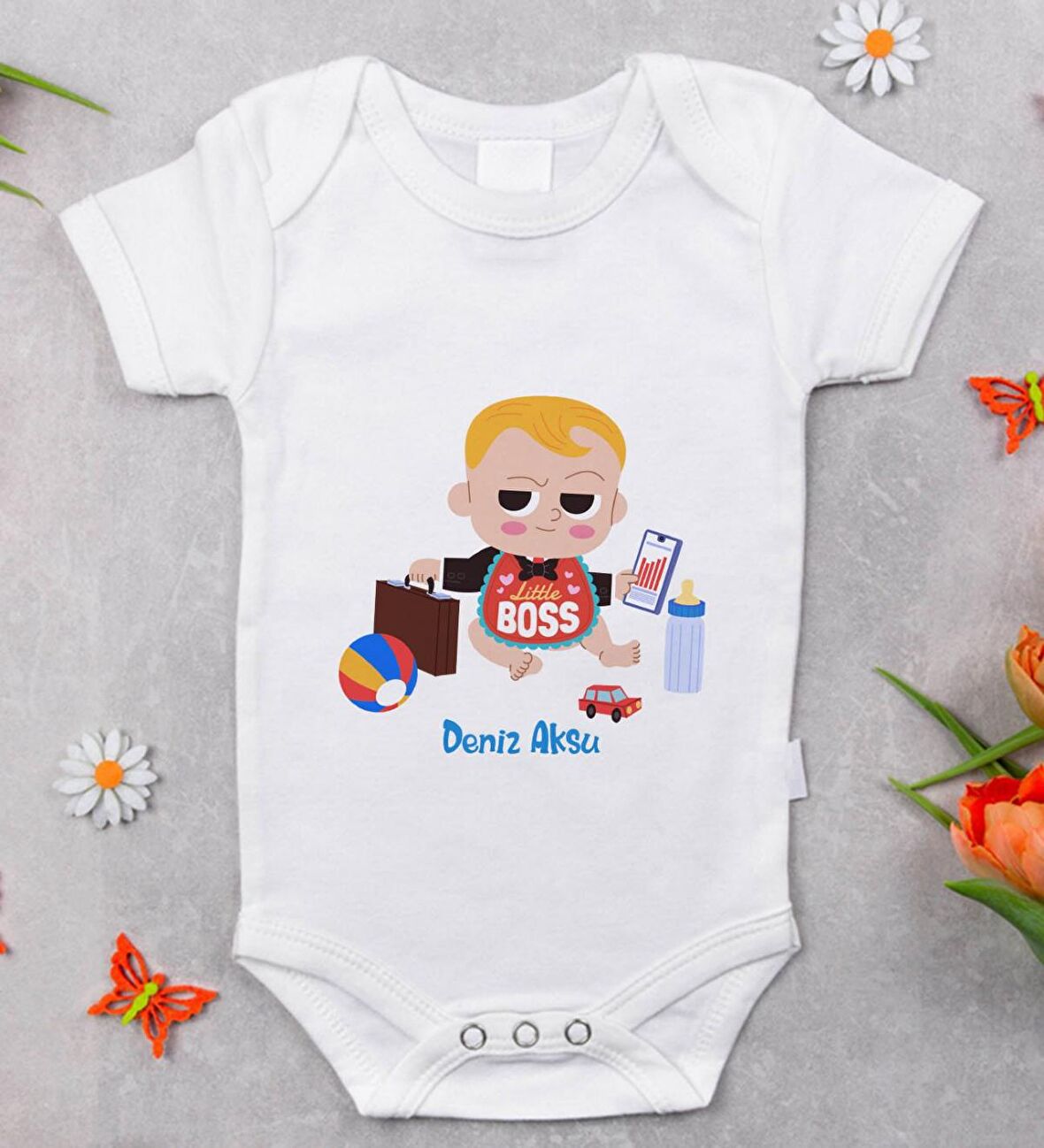 BK Kids İsimli Little Boss Tasarımlı Bebek Body Zıbın - Model 1