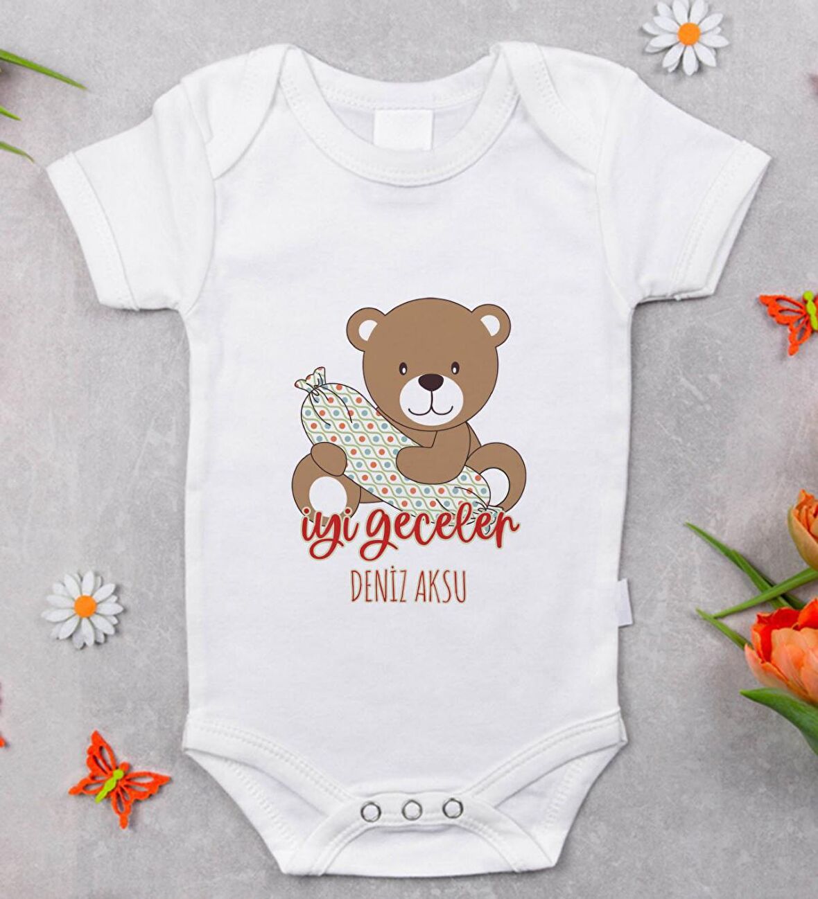 BK Kids İsimli Sevimli Ayı Tasarımlı Bebek Body Zıbın - Model 1