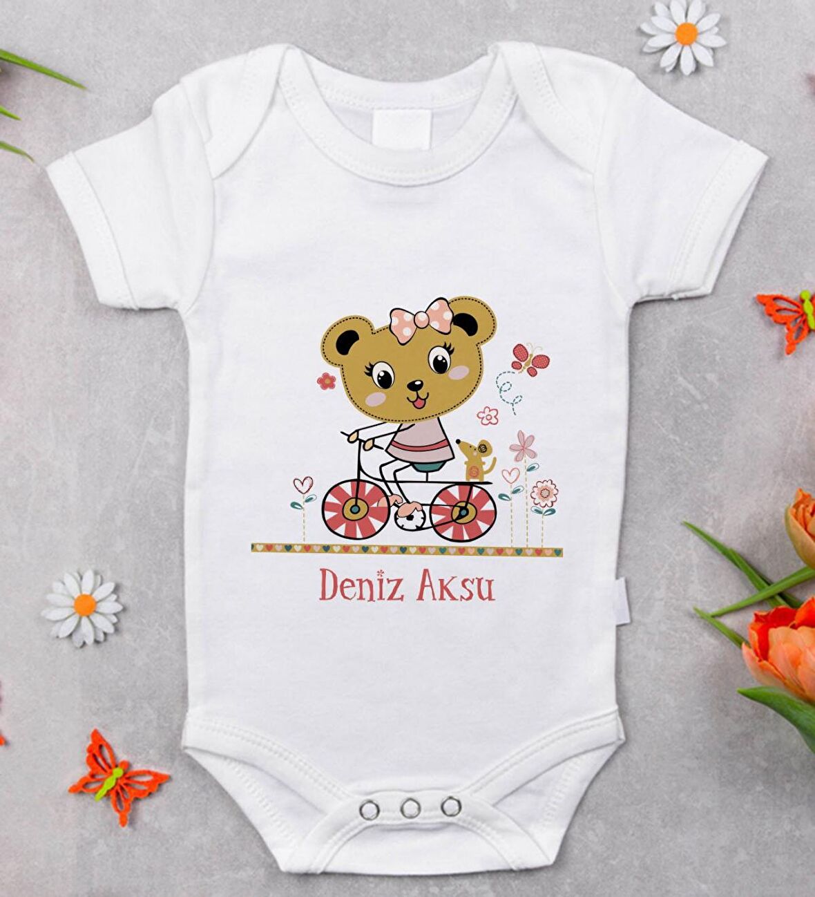 BK Kids İsimli Sevimli Ayı Tasarımlı Bebek Body Zıbın - Model 2