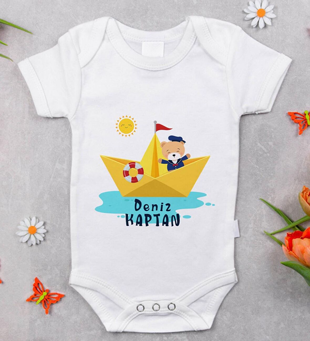 BK Kids İsimli Sevimli Kaptan Tasarımlı Bebek Body Zıbın - Model 1