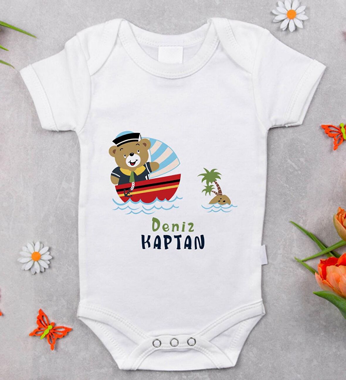 BK Kids İsimli Sevimli Kaptan Tasarımlı Bebek Body Zıbın - Model 2