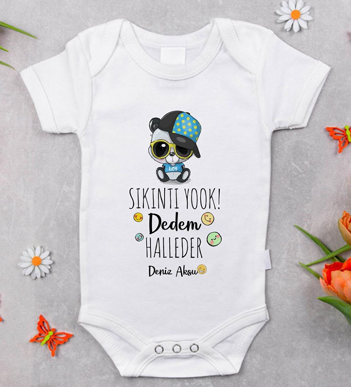 BK Kids İsimli Sıkıntı Yok Dedem Halleder Tasarımlı Bebek Body Zıbın - Model 1