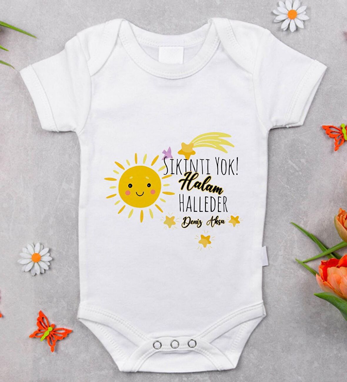 BK Kids İsimli Sıkıntı Yok Halam Halleder Tasarımlı Bebek Body Zıbın - Model 1