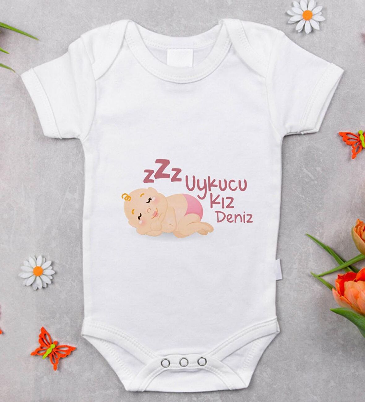 BK Kids İsimli Uykucu Kız Tasarımlı Bebek Body Zıbın - Model 1