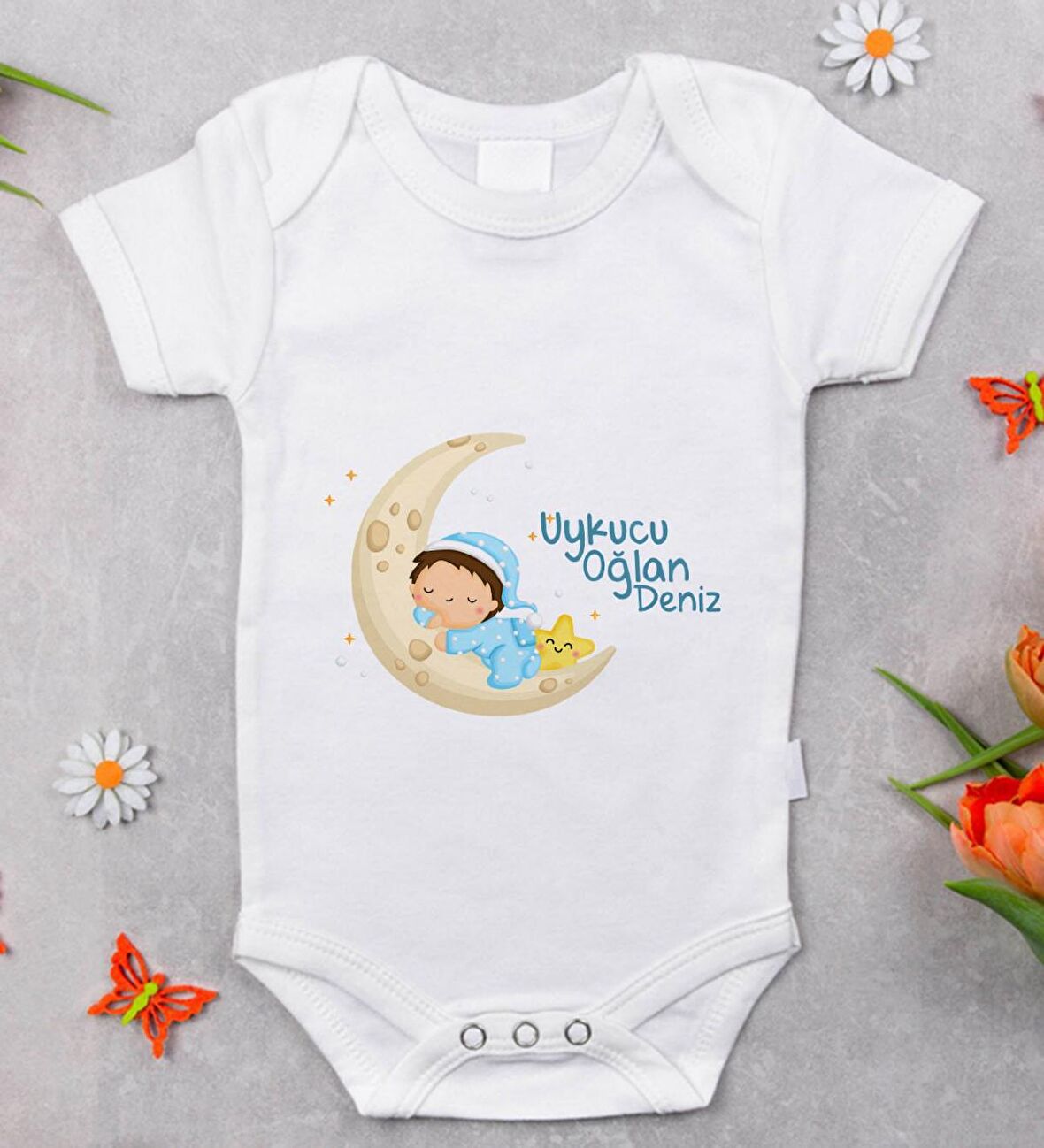 BK Kids İsimli Uykucu Oğlan Tasarımlı Bebek Body Zıbın - Model 1