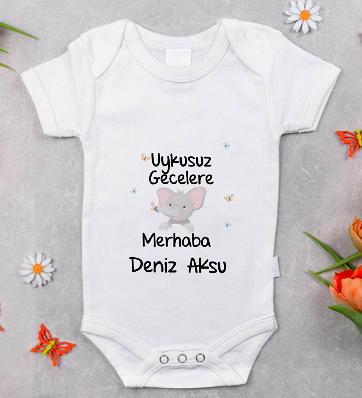 BK Kids İsimli Uykusuz Gecelere Merhaba Tasarımlı Bebek Body Zıbın - Model 1