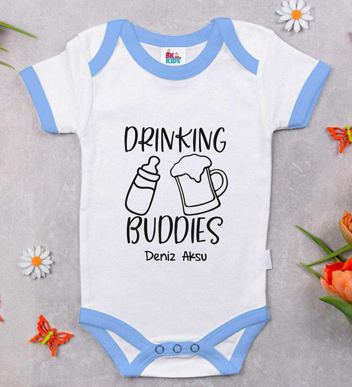 BK Kids Kişiye Özel Mavi Bebek Body Zıbın - Model 1